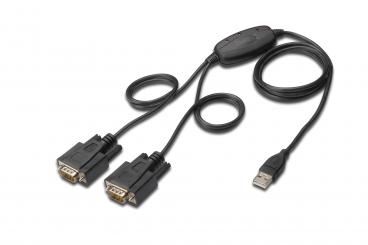 Digitus USB 2.0 - 2x RS-232 soros kábel Fekete 1,5 M USB A típus DB-9 