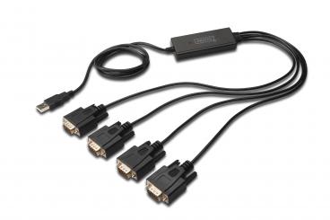 Digitus USB 2.0 - 4x RS-232 soros kábel Fekete 1,5 M USB A típus DB-9 