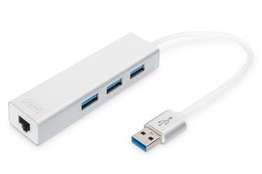 Digitus DA-70250-1 hálózati csatlakozó USB 3.2 Gen 1 (3.1 Gen 1) Type-A 1000 Mbit/s Ezüst, Fehér 
