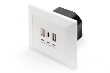 Digitus DA-70618 csatlakozóaljzat 2 x USB A + 1 x USB C Fehér 