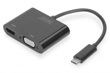 Digitus DA-70858 video átalakító kábel 0,11 M USB C-típus HDMI + VGA (D-Sub) Fekete 