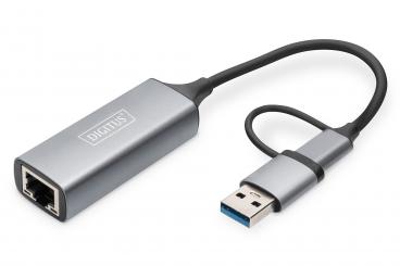 Digitus DN-3028 csatlakozó átlakító USB-C USB 3.1 RJ-45 Szürke 