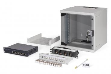 Digitus 10" network bundle, 6U cabinet and equipment, gr Szürke 