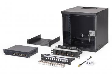 Digitus 10" network bundle, 6U cabinet and equipment, bl Fekete 