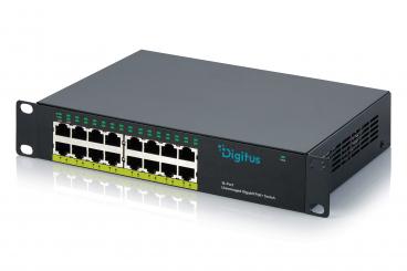 Digitus 10 inch 16-Port Gigabit Unmanaged PoE+ Switch, 